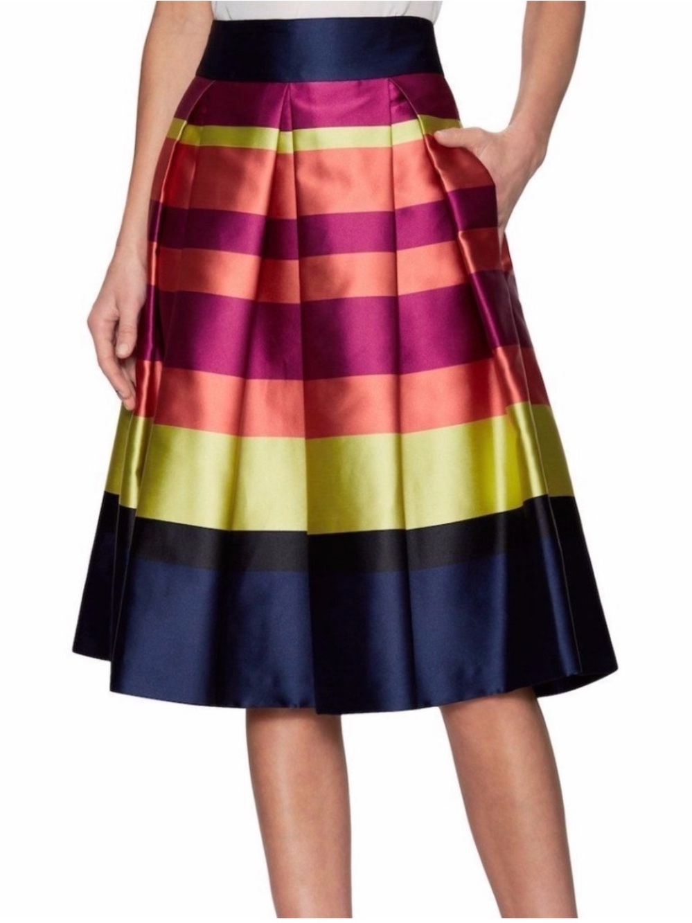 Eliza J Metallic Striped Satin Flared Skirt Size 0
